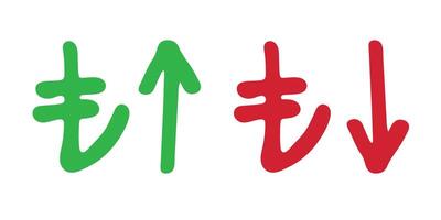 Red and green Hand drawn turkish lira currency symbol Growth and fall profit with arrow up and down Brush stroke doodle Element for design vector