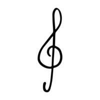 Treble clef doodle. Hand drawn musical symbol. Single element for print, web, design, decor, logo Black vector