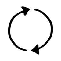 Hand drawn recycle arrow icon Recycling resources symbol Reuse of materials, zero waste, green environment, saving the planet sixteen vector