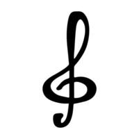 Treble clef doodle. Hand drawn musical symbol. Black Single element vector