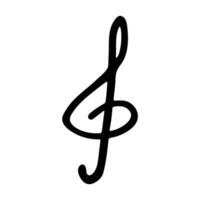 Treble clef doodle. Hand drawn musical symbol. Black Single element for print, design, decor, logo vector