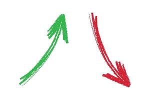 Hand drawn arrow sign. Business clipart. Single element for design Green and red vector