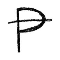 Hand drawn peseta currency symbol. Brush stroke doodle. Pencil Single element for design vector