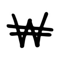 Hand drawn won currency symbol. Brush stroke doodle. money Single element for design vector