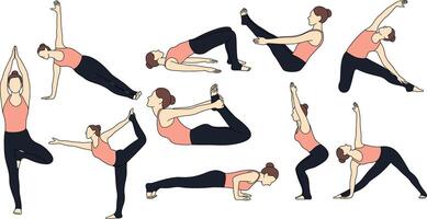 Illustration of multiple yoga poses vector