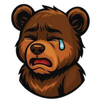 Crying Cartoon Bear with Tear and Sad Expression illustration vector