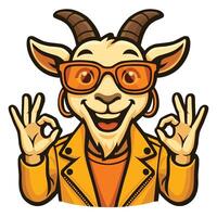 Cool Cartoon Goat in Shades Giving Double OK Sign illustration vector