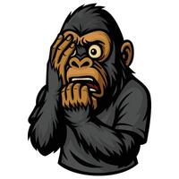 Scared Gorilla Cartoon Shocked and Nervous Expression vector