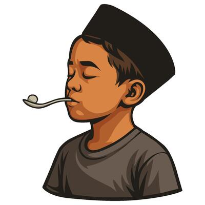 Indonesian Boy Balancing Marble on Spoon Traditional Game Moment