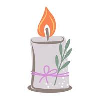 Hand drawn burning candle from paraffin waxf or relax and spa. Decorative design element. vector