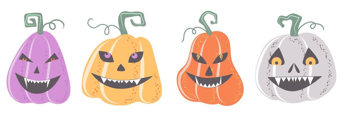 Hand drawn lantern monsters set. Traditional autumn october holiday symbols. Collection of Elements for Halloween decorative design.