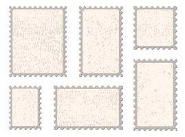 Collection of blank postage stamps with old textures. Empty borders templates for mail envelope vector