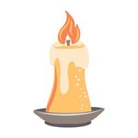 Hand drawn yellow burning candle from paraffin wax. Decorative design element. vector