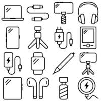 Mobile and Accessories Icon Set Outline Style vector