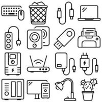 Home Office and Workspace Essentials Icon Set Outline Style vector