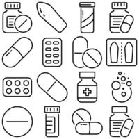 Pills and Suppositories Essentials Icon Set Outline Style vector