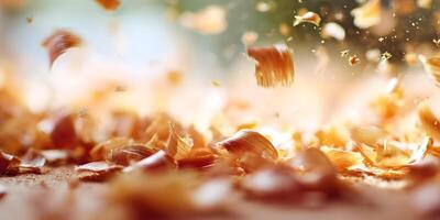 Golden Wood Shavings Falling Sunlight Abstract Background photo