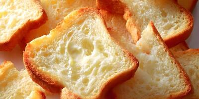 Closeup of Sliced Buttery Bread Pieces Golden Brown Crust Soft Crumb Texture photo