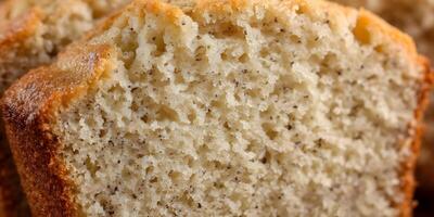 Closeup of Banana Bread Loaf Sliced Showing Texture and Crumb photo