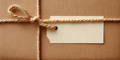 Brown Package Tied with Beige Twine and Blank Tag photo