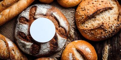 Assorted Breads with Blank Circle Mockup Rustic Food Photography photo