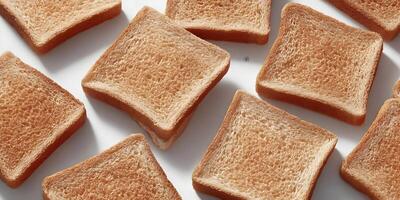Overhead Shot Multiple Slices Toasted Bread White Background photo