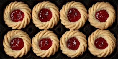 Eight Raspberry Jam Filled Cookies Pastry Sweet Treats Dessert Food Photography photo