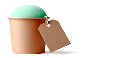 Mint Green Ice Cream in Paper Cup with Blank Tag photo