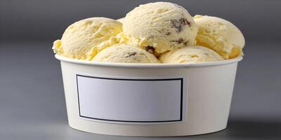 Vanilla Ice Cream Scoops in Paper Cup Blank Label photo
