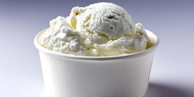 Vanilla Bean Ice Cream in White Paper Cup Sweet Dessert Food Photography photo