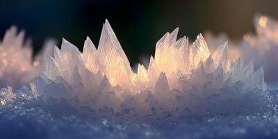 Closeup of Sparkling Ice Crystals Frozen Formation Winter Nature Background photo