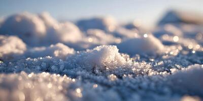 Closeup Sparkling Snow Crystals Winter Scene Ice Texture photo