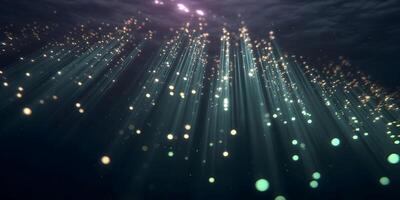 Abstract Underwater Scene with Light Rays and Golden Particles photo
