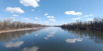Calm River Landscape Spring Scenery Bare Trees Cloud Reflections photo