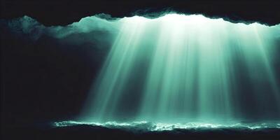 Dark Underwater Cave Scene Light Rays Ocean Floor photo