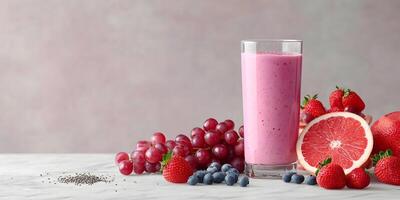 Pink Smoothie with Strawberries Grapes and Grapefruit photo