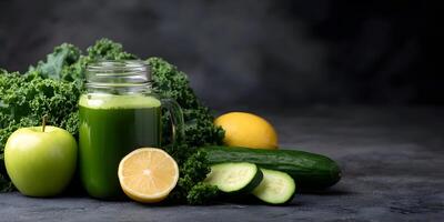 Green Smoothie with Kale Apple Lemon Cucumber Healthy Drink photo