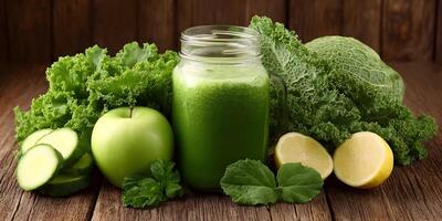Green Smoothie with Apple Cucumber Kale and Lemon background photo