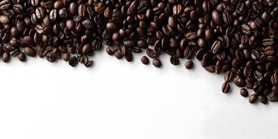 Roasted Coffee Beans Border White Background Coffee Beans Texture Brown Coffee Beans Top View Coffee Beans Pile photo