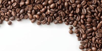 Roasted Coffee Beans Border White Background Coffee Beans Texture Top View Coffee Background photo