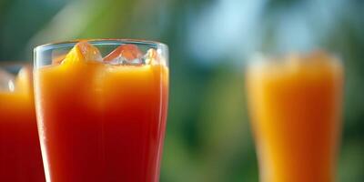 Two Glasses of Orange Juice with Ice Cubes and Orange Slices Refreshing Summer Drink Photography photo