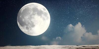Full Moon Night Sky Landscape with Stars and Clouds photo