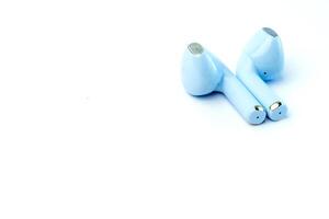 Trendy blue wireless earbuds with an ergonomic fit and superior sound quality. Lightweight and compact, ideal for music, calls, gaming, and workouts with noise isolation. photo