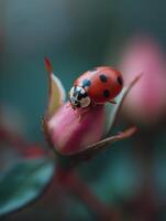 A Miniature Ladybug Resting On A Rosebud photo