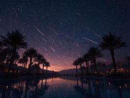 A Meteor Shower from the Leonids at a Desert Oasis photo