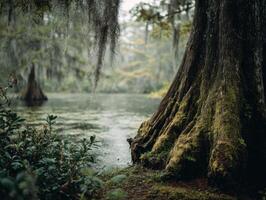 A Mysterious Old Cypress Tree In A Swampy Area photo
