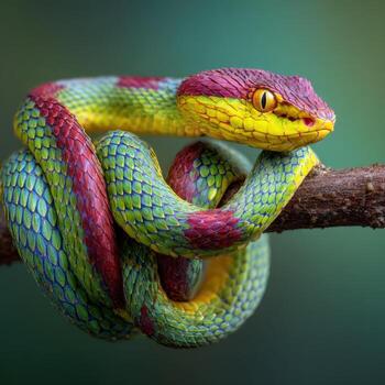 A Nimble Tree Snake With Vibrant Tropical Colors photo