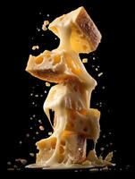 A Cascade Of A Bread Cube Dipped In Cheese Fondue photo