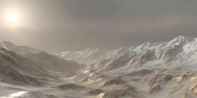 Sunlit Snowy Mountain Range Landscape Golden Hour Scene photo