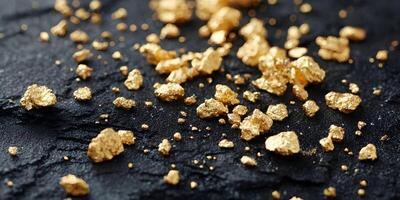 Gold Nuggets on Black Surface Luxury Texture Background photo